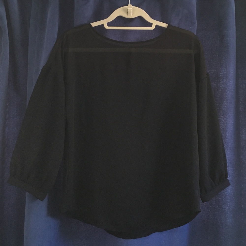 Ann Taylor | Black Sheer-Yoke Blouse